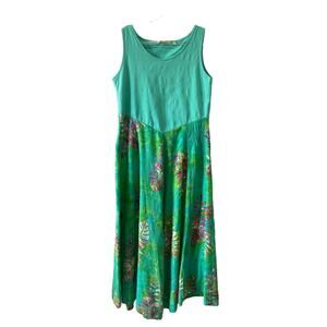Soft Surroundings Women Small Sleeveless Green Floral Maxi Dress